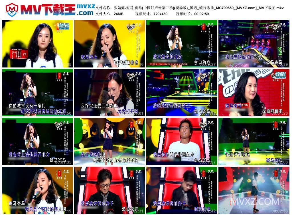 张婧懿-斑马,斑马(中国好声音第三季)(现场版)_国语_流行歌曲_MC700650